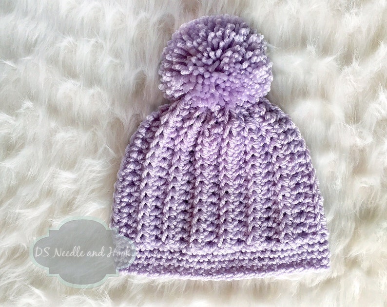 Crochet Hat Pattern, Chunky Ribbed Crochet Beanie Pattern, Crochet Beanie with Pompom, Vertical Rib Hat Pattern, Instant Download image 1