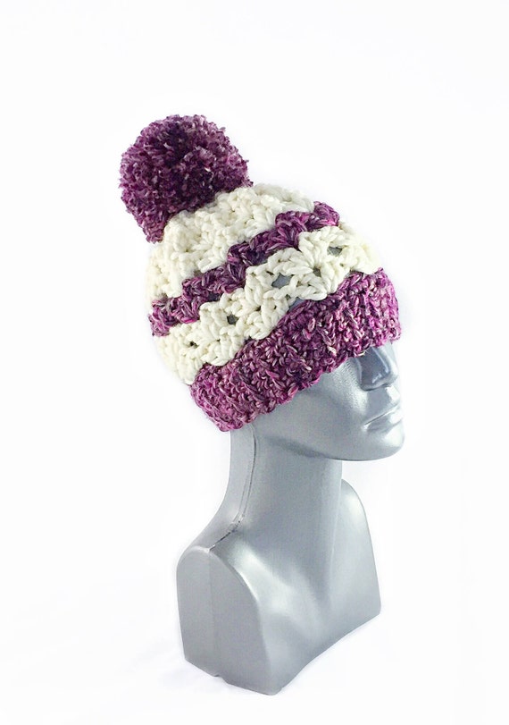 Cream, Pink Crochet Hat, Chunky Beige Winter Hat, Pink  display picture 2
