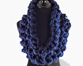 Blue Crochet Scarf, Crochet Cowl, Indigo Infinity Scarf, Royal Blue Neck Warmer, Handmade Crochet Scarf, Bright Blue Snood Scarf