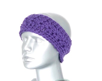 Purple Chunky Crochet Headband, Lavender Ear Warmer, Winter Head Wrap, Aubergine Knit Headband, Purple Head Warmer