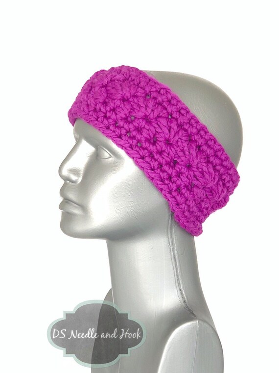 Hot Purple Crochet Headband, Chunky Magenta Ear Warmer, Bright