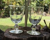 Libbey quot Stardust quot Water Goblets. Circa 1950 39 s. Pair. Grey Cutting 303