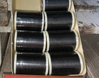 Silk Thread by Earth Bell. Black. Made in Japan. Mid century. 13 spools total