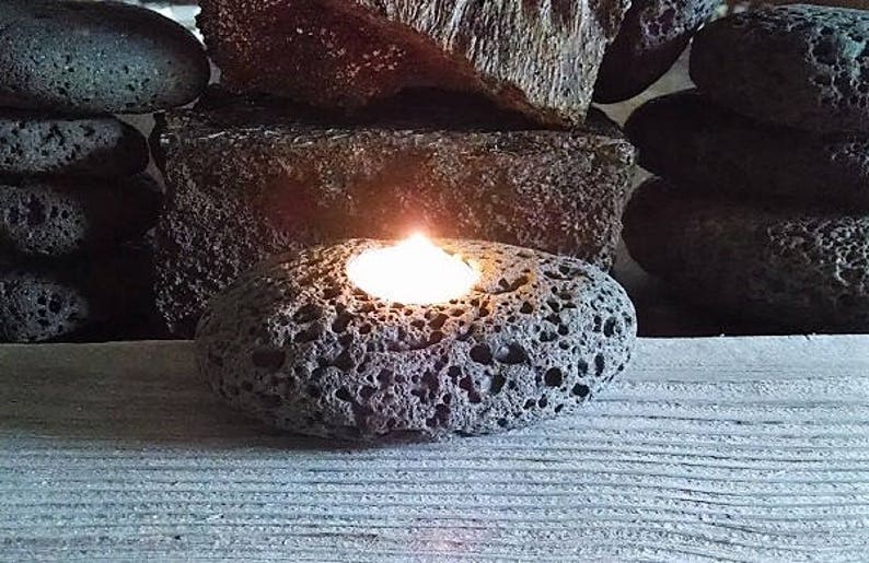 Rock Candle Holder Tealight Rock Candle Holder Rustic Candle Etsy