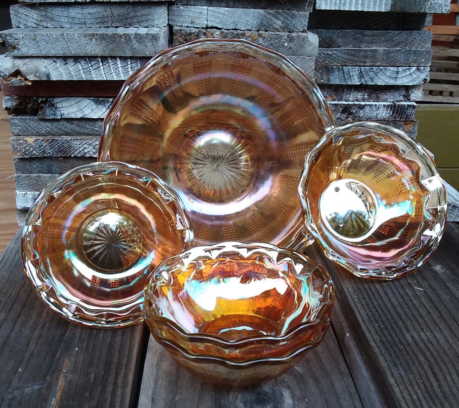 1930's Marigold Carnival Glass Berry Bowl Set. Fenton Etsy
