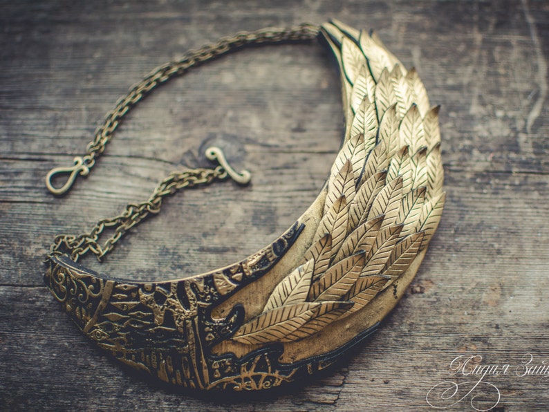 Statement necklace Bib necklace gold necklace gold leaf necklace polymer clay necklace Large gold necklace