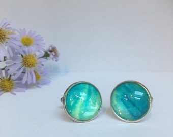 Unique Handmade Cufflinks with fragment of Original Blue Watercolour by Jo Booth