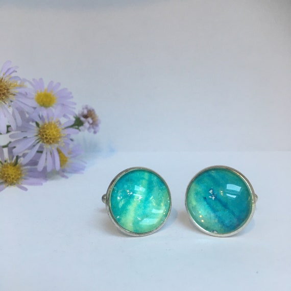Unique Handmade Cufflinks with fragment of Original Blue Watercolour by Jo Booth