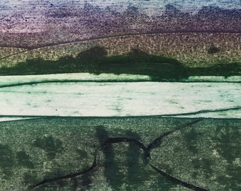 Unique Collagraph  Framed Handmade Print - 'All Still At St Dogmaels, as the Evening Light Fades' 1/5