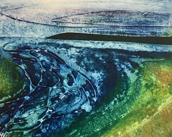 Unique Collagraph Handmade Print - 'Shifting Sands, Red River Marazion'