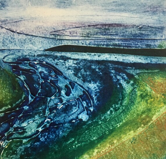 Unique Collagraph Handmade Print - 'Shifting Sands, Red River Marazion'
