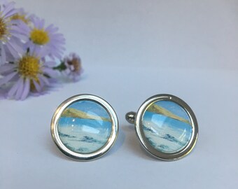 Unique Handmade Cufflinks with Print of Painting of Islay by Jo Booth