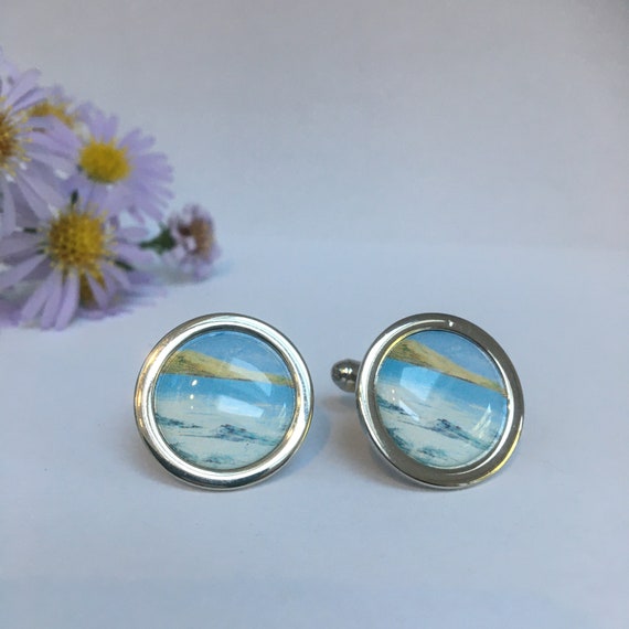 Unique Handmade Cufflinks with Print of Painting of Islay by Jo Booth