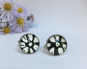 Unique Handmade Cufflinks with fragment of Original Linocut Print by Jo Booth