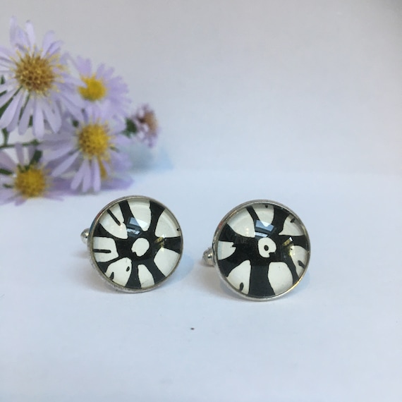 Unique Handmade Cufflinks with fragment of Original Linocut Print by Jo Booth