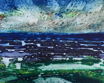 Unique Collagraph  Framed Handmade Print - 'The Wild Empty Beach Restores my Soul' 1/5