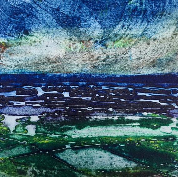 Unique Collagraph  Framed Handmade Print - 'The Wild Empty Beach Restores my Soul' 1/5