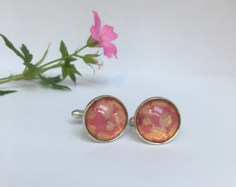 Unique Handmade Cufflinks with fragment of original Liberty fabric in Pink