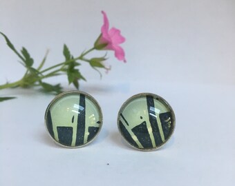 Unique Handmade Cufflinks with fragment of Original Linocut Print by Jo Booth