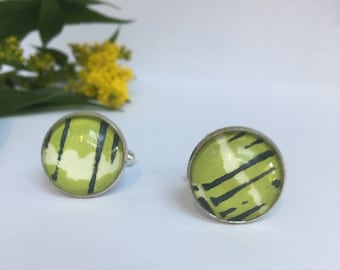 Unique Handmade Cufflinks with fragment of Original Linocut Print by Jo Booth