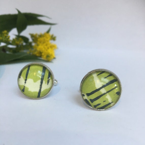 Unique Handmade Cufflinks with fragment of Original Linocut Print by Jo Booth