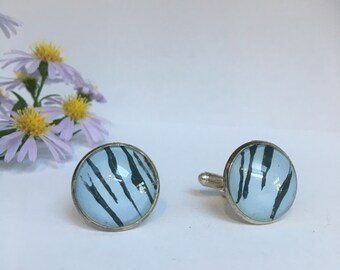 Unique Handmade Cufflinks with fragment of Original Linocut Print by Jo Booth