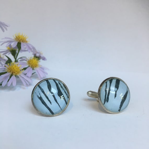 Unique Handmade Cufflinks with fragment of Original Linocut Print by Jo Booth