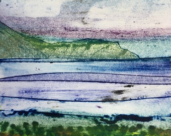 Unique Collagraph Handmade Print - Late Evening, Lulworth Cove'