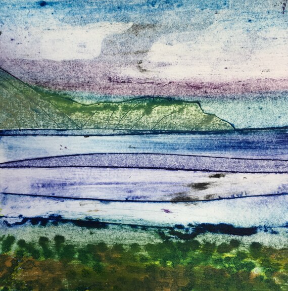Unique Collagraph Handmade Print - Late Evening, Lulworth Cove'