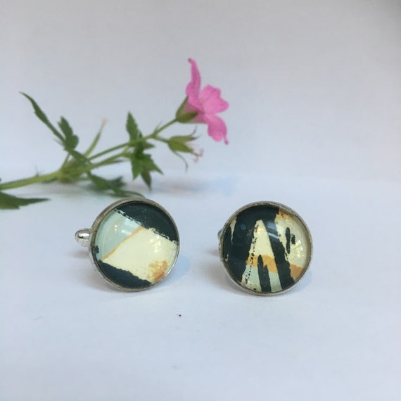 Unique Handmade Cufflinks with fragment of original screenprint by Jo Booth