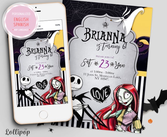 The Nightmare before Christmas halloween Digital Party Invitation, Jack Sally personalized invitation, Halloween party Any Age Il_570xn