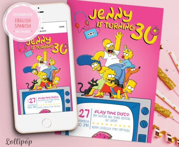 Simpsons Digital Birthday invitation, Simpsons for girls invites, Simpsons Birthday, Simpsons E-invite, Digital invite Simpsons, Any Age Il_570xn