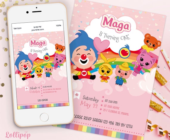 Plim Plim Digital Birthday invitation. Plim Plim the Clown invites. Plim Plim Birthday. Digital invite Any Age, Plim Plim Birthday girl Il_570xn
