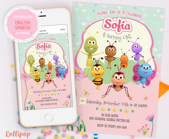 Bichikids Digital Birthday invitation. Bichi kids invites. Bichikids Birthday. Digital invite Any Age, Bichikids Birthday girl, bichi kids Il_570xn