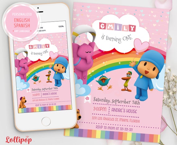 Pocoyo Digital Birthday girl Invitation, pocoyo Digital Birthday Girl Invitation, Pocoyo 7x5 Invite, E-invite Any Age Il_570xn