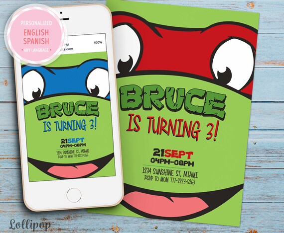 Ninja Turtles Party Invitation, Teenage Mutant Ninja Turtles printable Invitation, Ninja Turtles birthday, E-invite Any Age Il_570xn