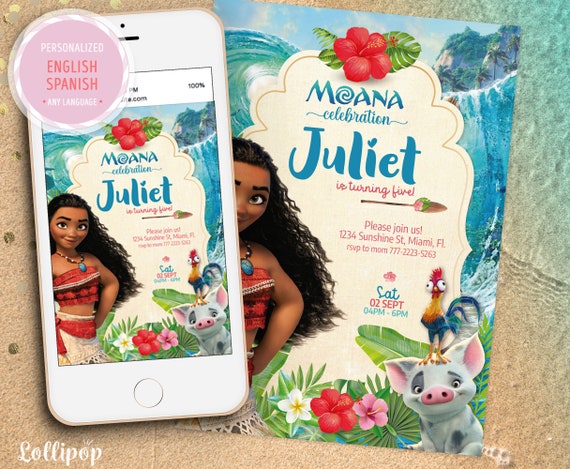 Moana hawai Birthday Invitation, Princess Moana Birthday Invite, Moana luau digital Invitation Princess, digital birthday any age Il_570xn