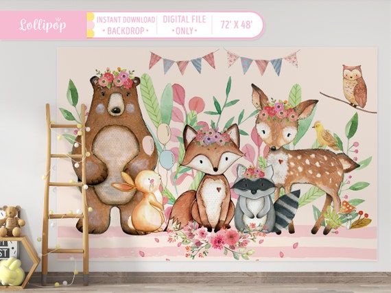 Woodland Backdrop - Woodland Birthday Party Decorations - Woodland girl Birthday Backdrop, banner digital, telón woodland Baby Shower Il_570xn