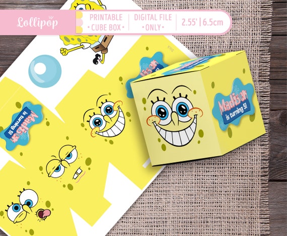 Sponge Bob Girl Favor Box, Sponge Bob Treat Box, Sponge Bob Birthday Party, Sponge Bob party supplies, Customized Printable box Il_570xn