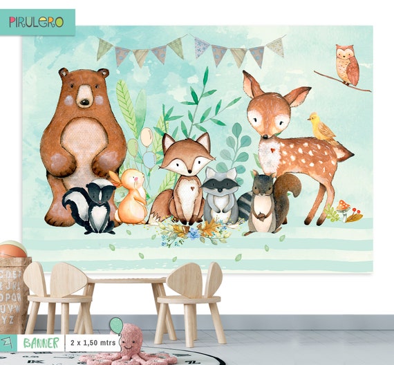 Woodland Backdrop - Woodland Birthday Party Decorations - Woodland Birthday Backdrop, digital banner, woodland Baby Shower Backdrop curtain Il_570xn