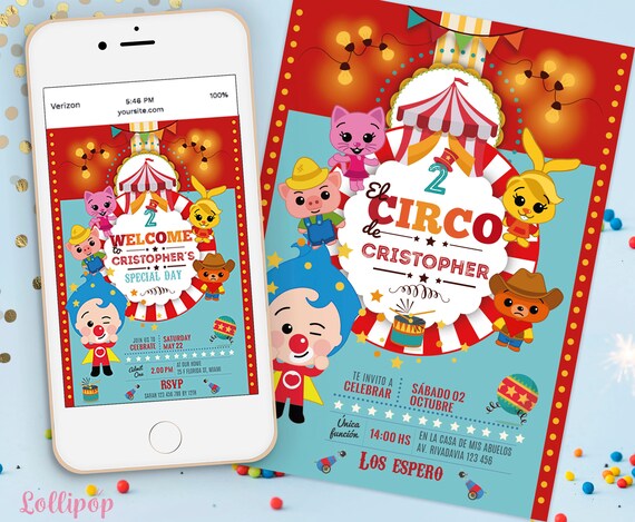 Plim Plim Digital Birthday invitation. Plim Plim the Clown invites. Plim Plim carnival circus Birthday. Plim Plim Digital invite Any Age Il_570xn