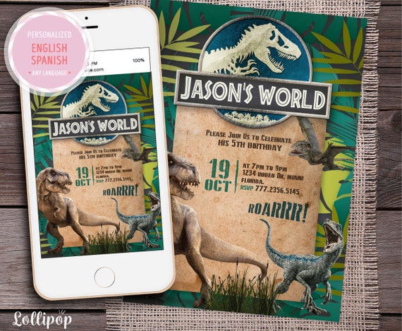 Jurassic World Park birthday invite, Jurassic Dinosaur birthday invitation, Disosaur invitation, Dino party, digital birthday any age Il_570xn
