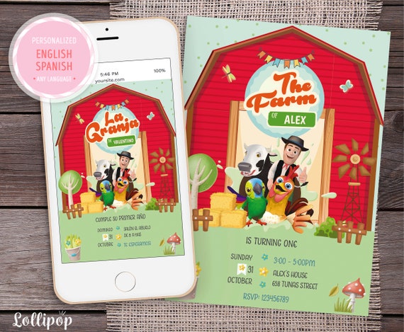 Invitation Zenon farm, Zenon farm party supplies for boys, Zenon Farmer Invitation, Bartolito Vaca Lola Invitation, Zenon Digital Invite Il_570xn