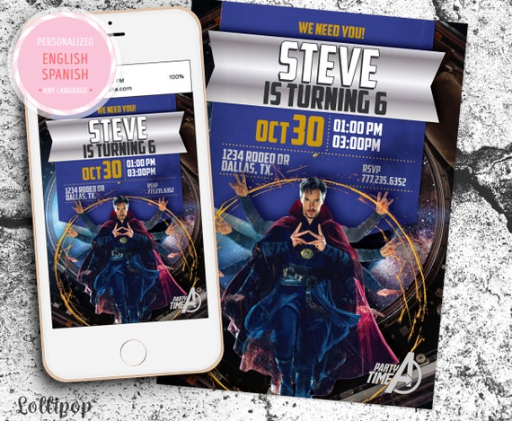Dr Strange Birthday Invitation, Dr Strange birthday, Dr Strange digital invitation, super hero party, Avenger party, Digital or Printed Il_570xn