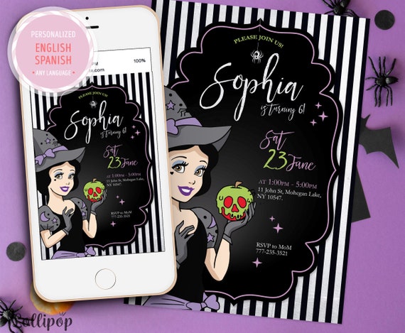 Princess Snow white halloween Digital Party Invitation, Snow white personalized invitation, Halloween princess party girl Any Age Il_570xn