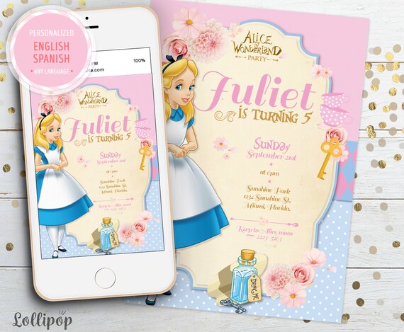 Alice in wonderland Invitation, Alice in wonderland Party, Alice party, Customized Birthday Invitation. Alice Digital Birthday Invitation Il_570xn