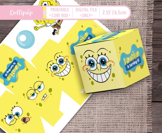 Sponge Bob boy Favor Box, Sponge Bob Treat Box, Sponge Bob Birthday Party, Sponge Bob party supplies, Customized Printable box Il_570xn