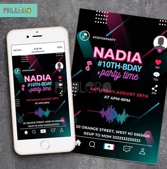 Inspired BY Tik Tok - TikTok Digital Birthday invitation. Tik Tok invites. Tik Tok Birthday. E-invite. Digital invite TikTok Il_570xn