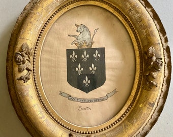 Cadre vintage et blason de la famille Smith des années 1800