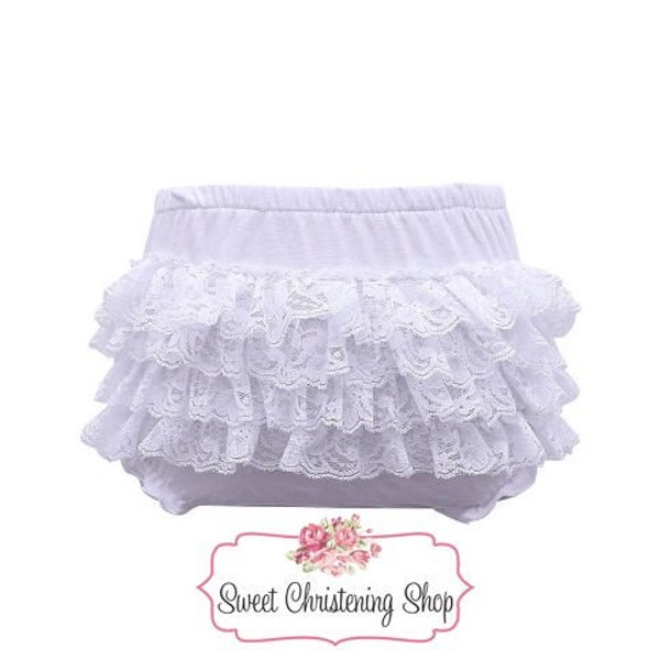 Christening Diaper Cover - White Lace Baptism Bloomer - White Lace Bloomers - Lace Diaper Cover - White Baby Bloomers - Ruffle Baby Bloomers